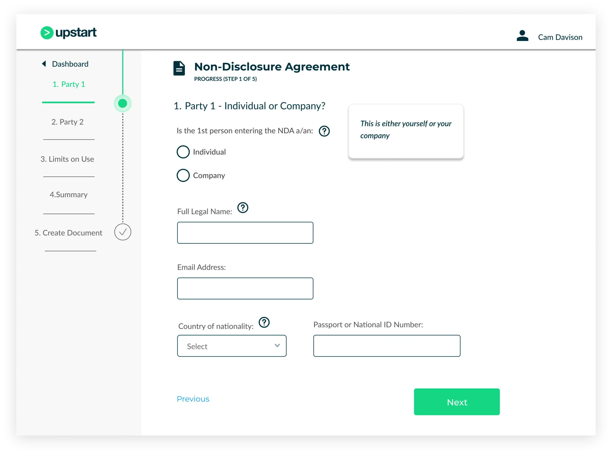 Desktop design of dashboard