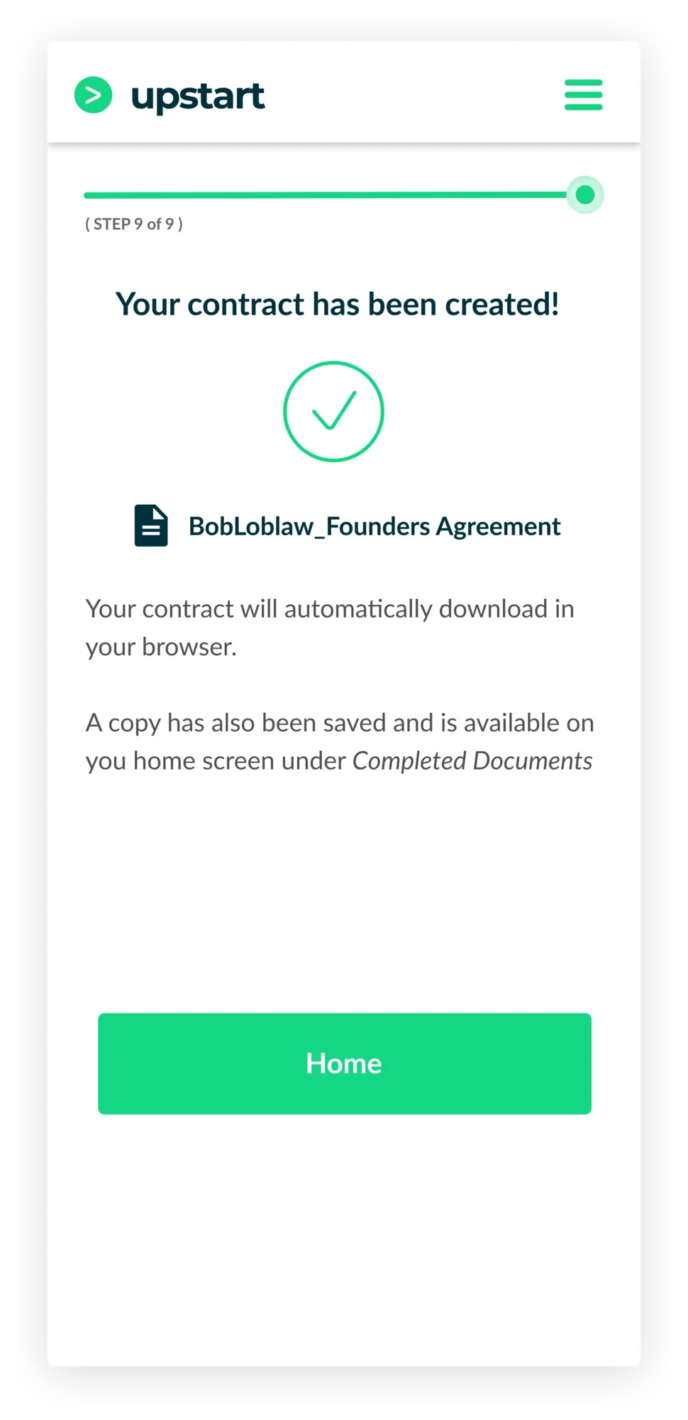 Mobile contract complete screen