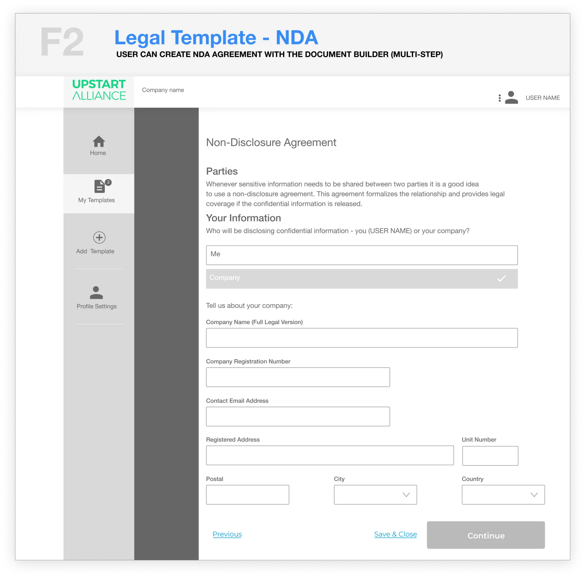 desktop view of NDA document builder