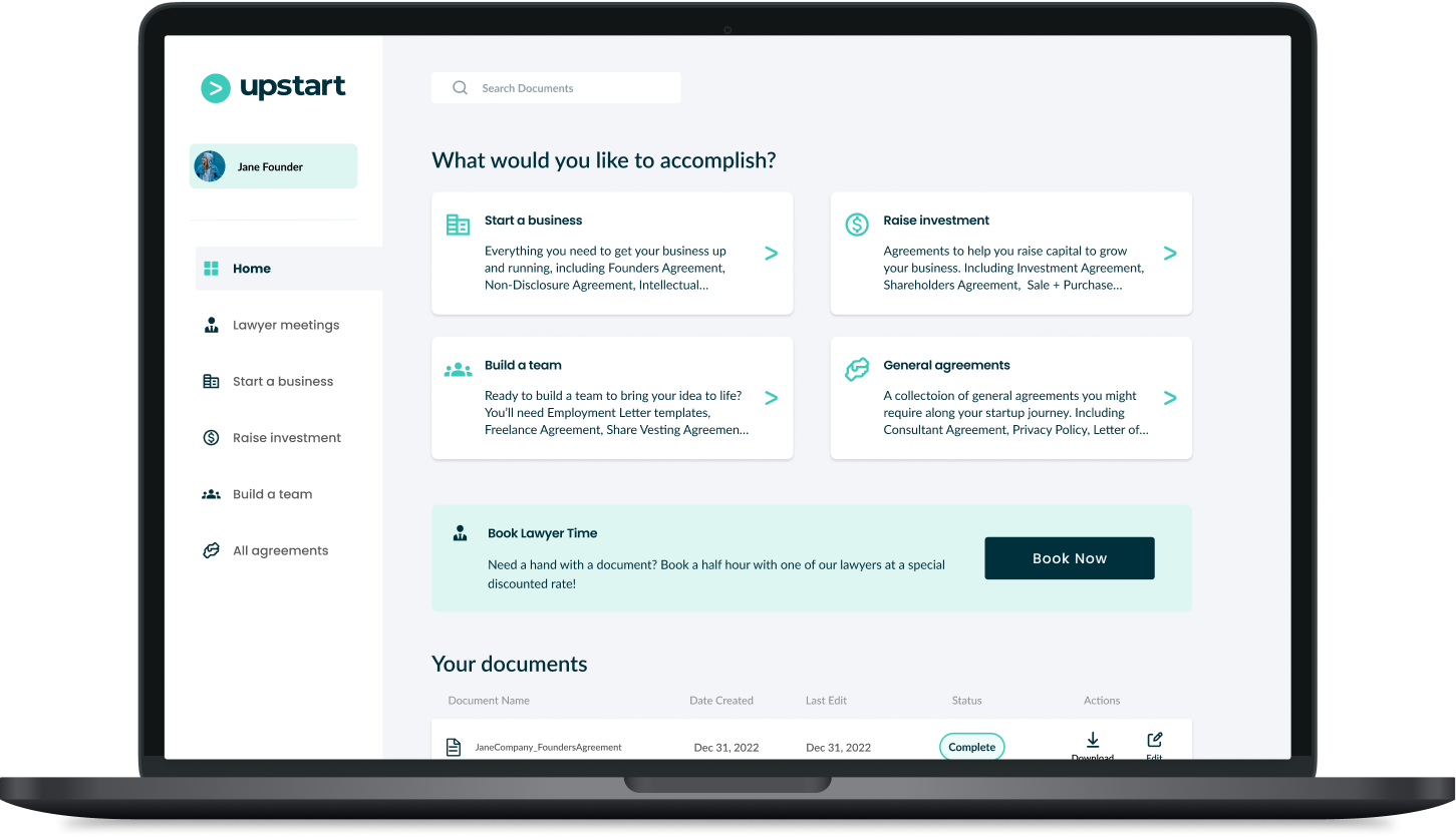 Upstart dashboard user interface desktop