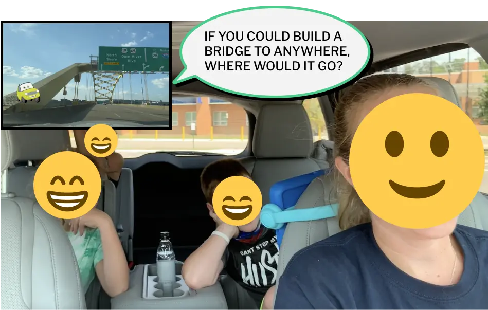 user research: Family playing question + answer game Moe in the car